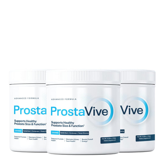 ProstaVive advanced prostate support powder tin ready for daily use, highlighting product packaging.