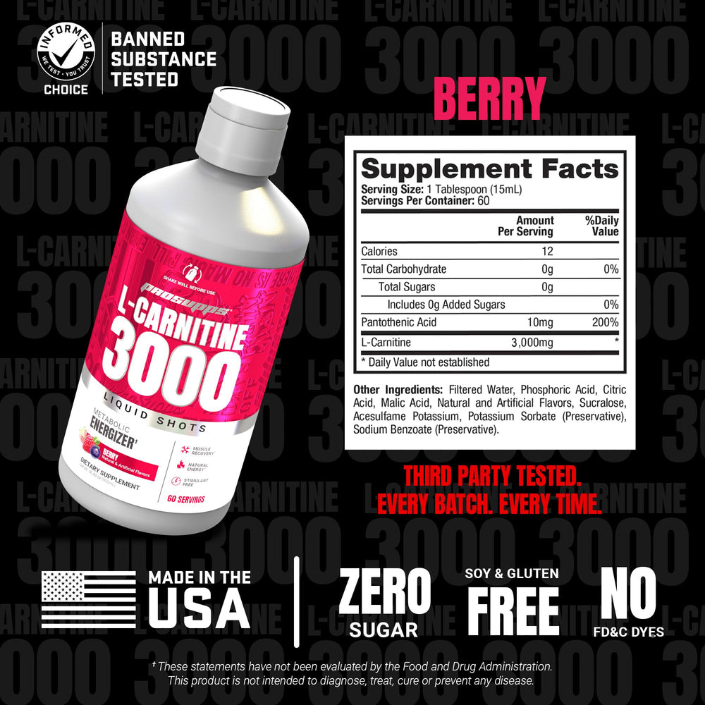 ProSupps L-Carnitine 3000 no sugar label on bottle