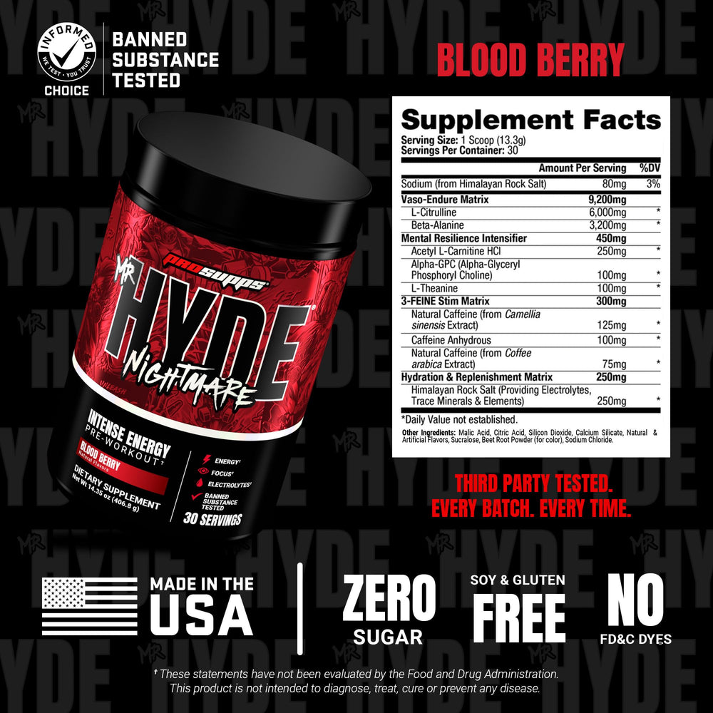 Blood Berry label close-up on Mr. Hyde Nightmare showing natural ingredients