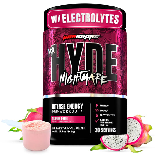 PROSUPPS Mr Hyde Nightmare tub front with dragon fruit flavor and bold branding