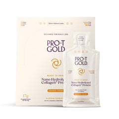 ProT Gold liquid collagen shot orange creme bottle for quick post-workout protein.