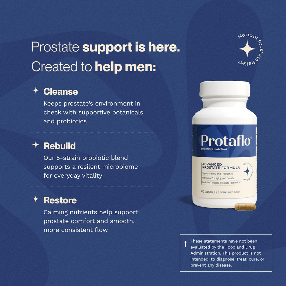 Protaflo Prostate Supplements label detail reveals ingredients and benefits.