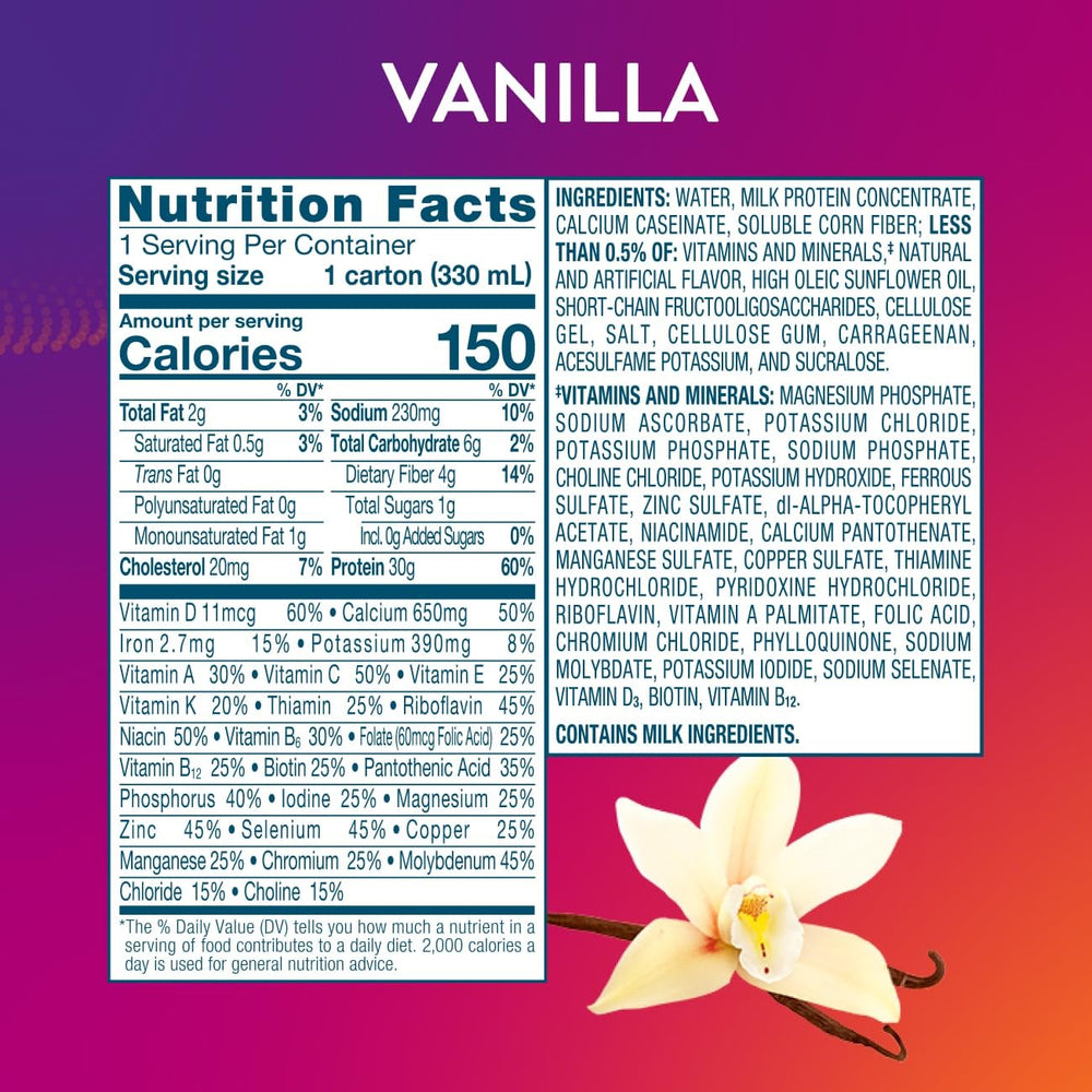 Protality Vanilla Nutrition Shake with 4g fiber supports digestive health.