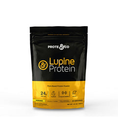 Prote&Co Lupin Protein banana canister front view, vegan protein powder for workouts.