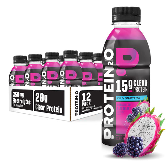 Protein2o dragon fruit blackberry bottle, crisp flavor for post-workout refreshment