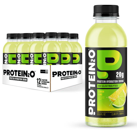 Protein2o Lemon Lime bottle front with hydration and protein for workouts.