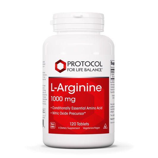 PROTOCOL FOR LIFE BALANCE Arginine bottle showing 1,000 mg dosage for daily intake