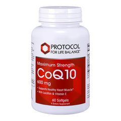 PROTOCOL FOR LIFE BALANCE CoQ10 600mg bottle showing energy support potential