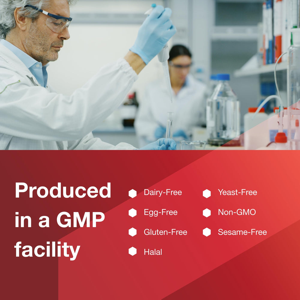 Protocol for Life Balance DHA-500 halal and non-GMO seal on bottle.