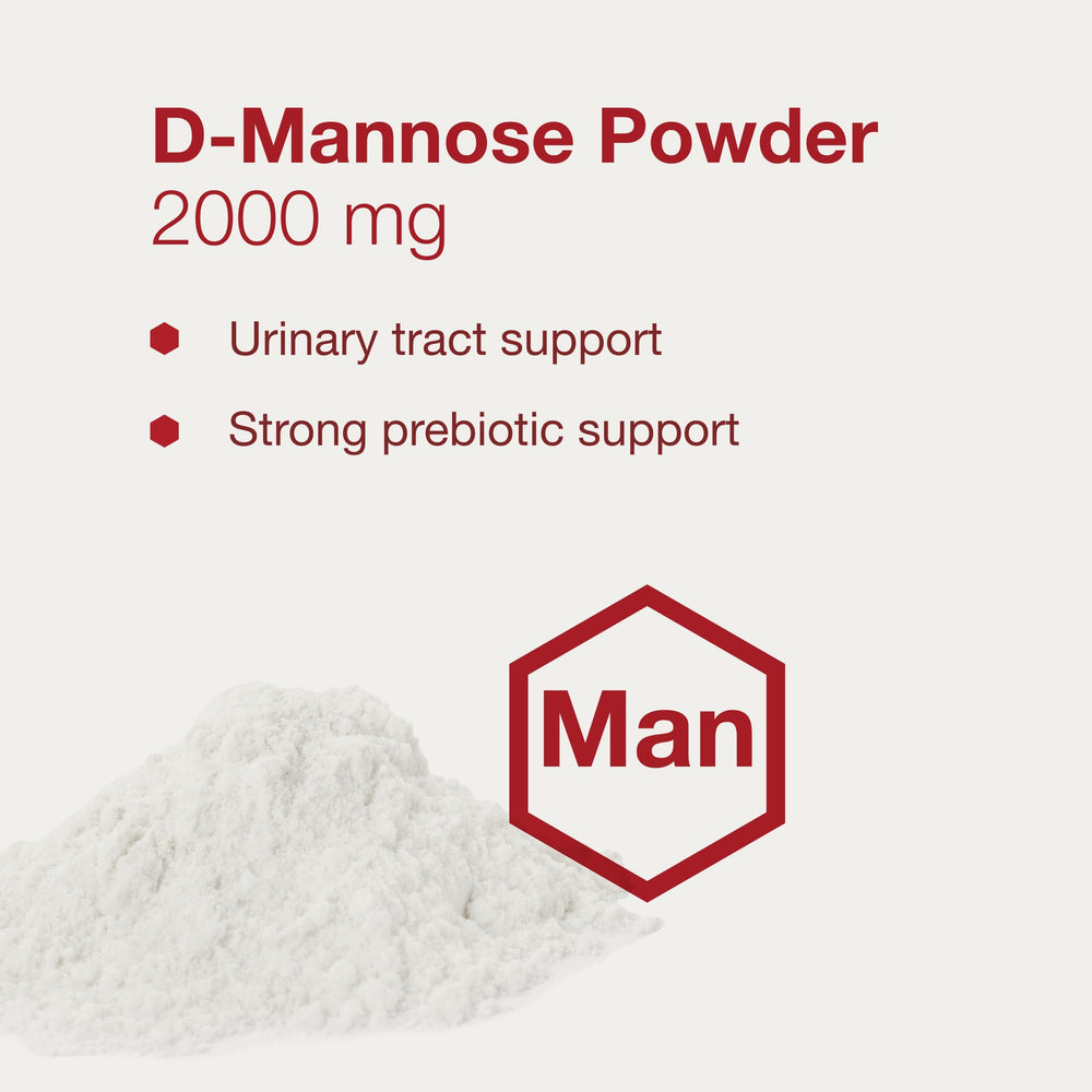 D-Mannose powder jar on kitchen counter ready for daily use.