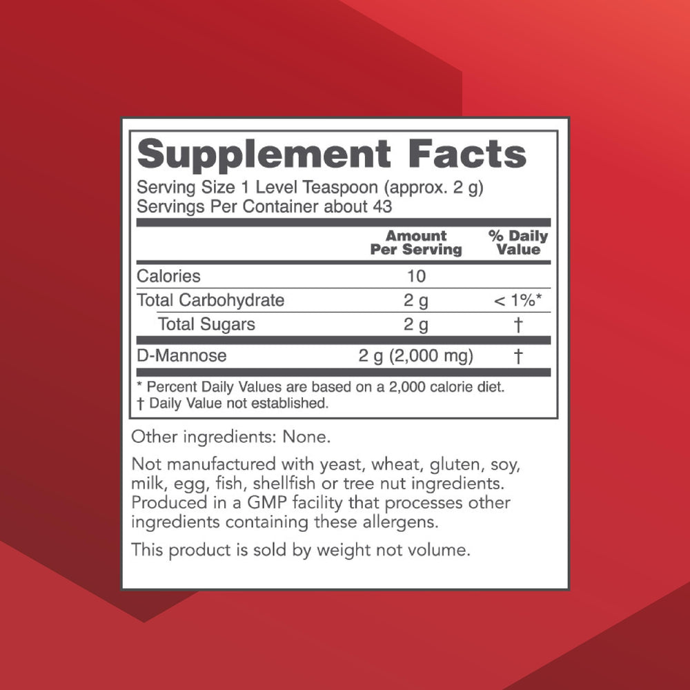 D-Mannose powder scoop measuring 2 g serving for bladder cleanse routine.