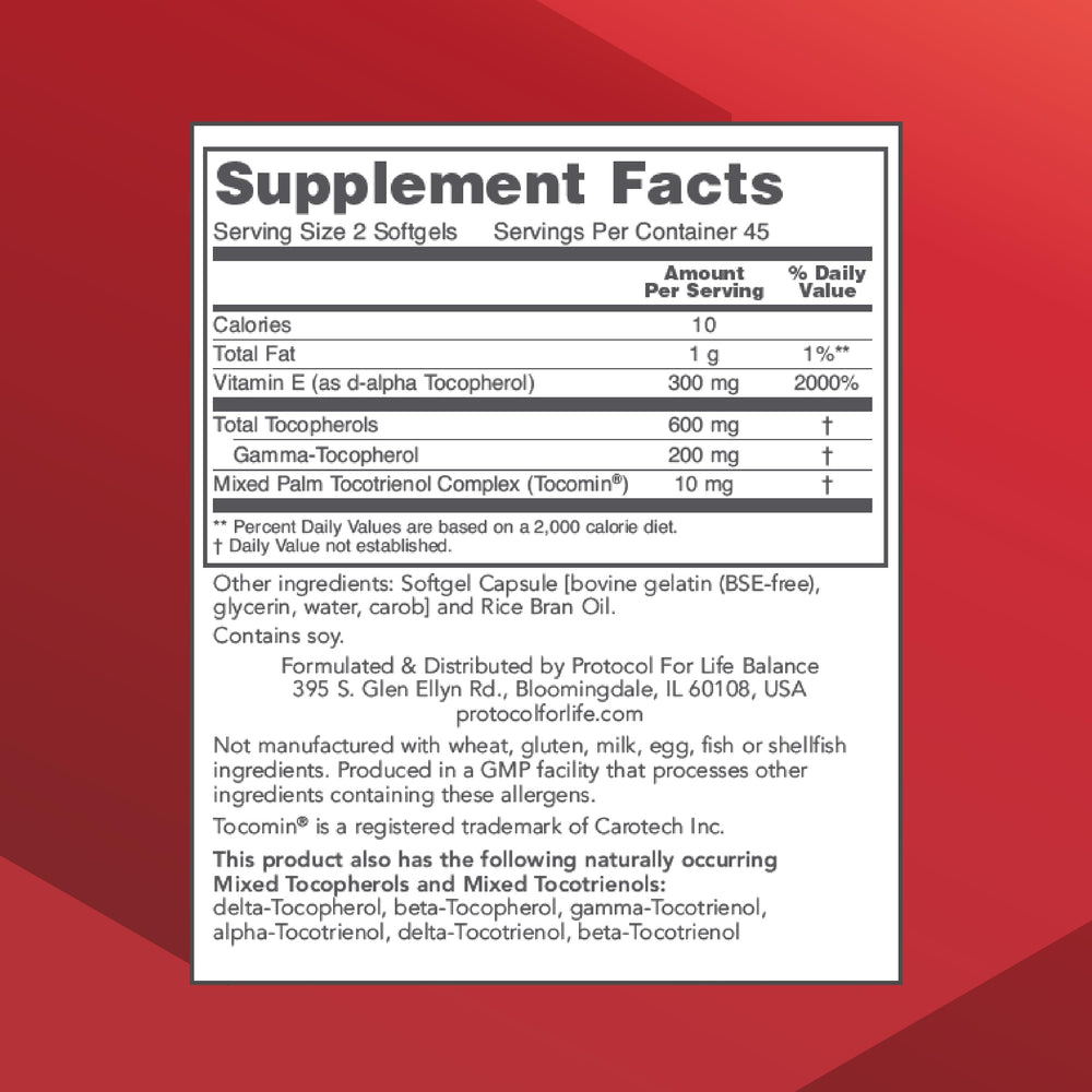 Protocol for Life Balance Gamma E Toco Complex softgels offer convenient daily heart and brain support.