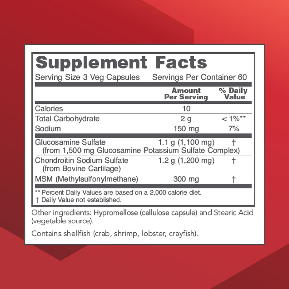 Protocol For Life Balance glucosamine–chondroitin–MSM bottle back label detailing ingredients