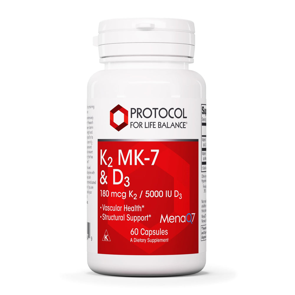 Protocol For Life Balance bottle showing K2 MK-7 D3 capsules for bone health
