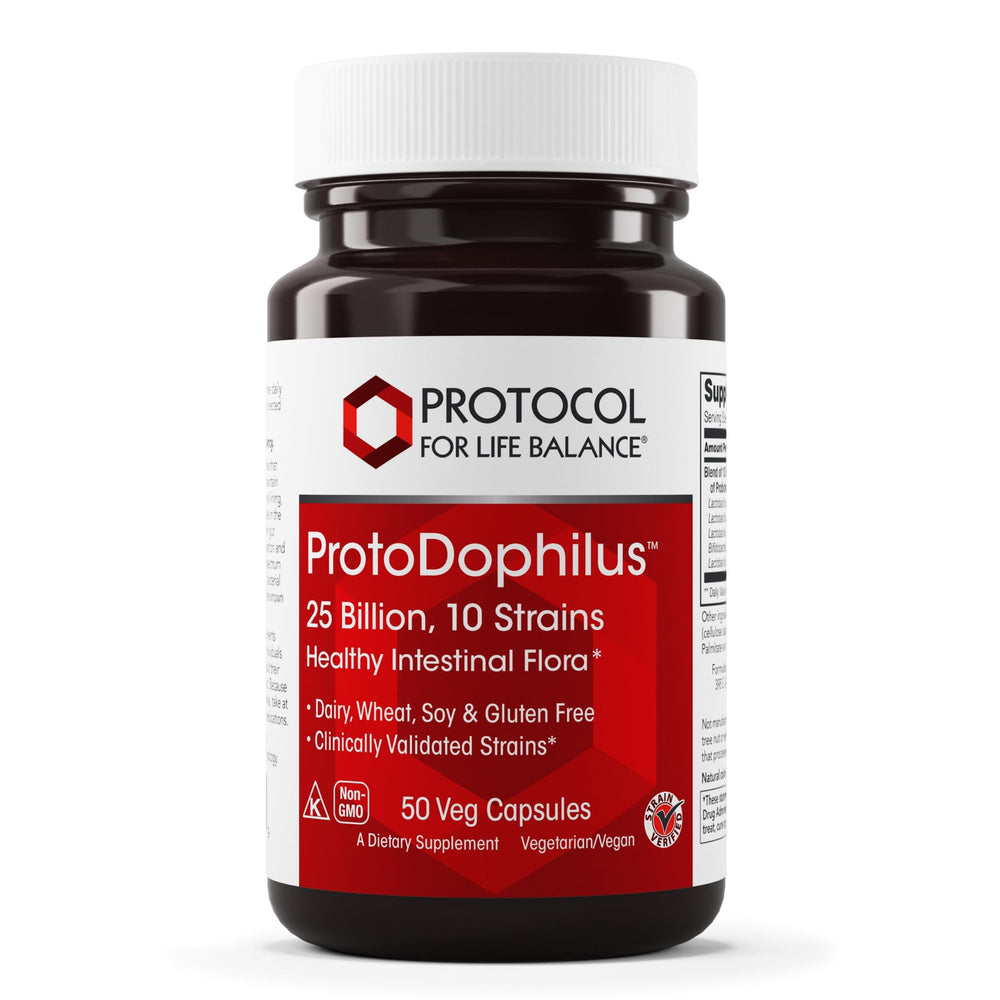 PROTOCOL FOR LIFE BALANCE ProtoDophilus bottle cap close-up for daily probiotic use supporting digestion
