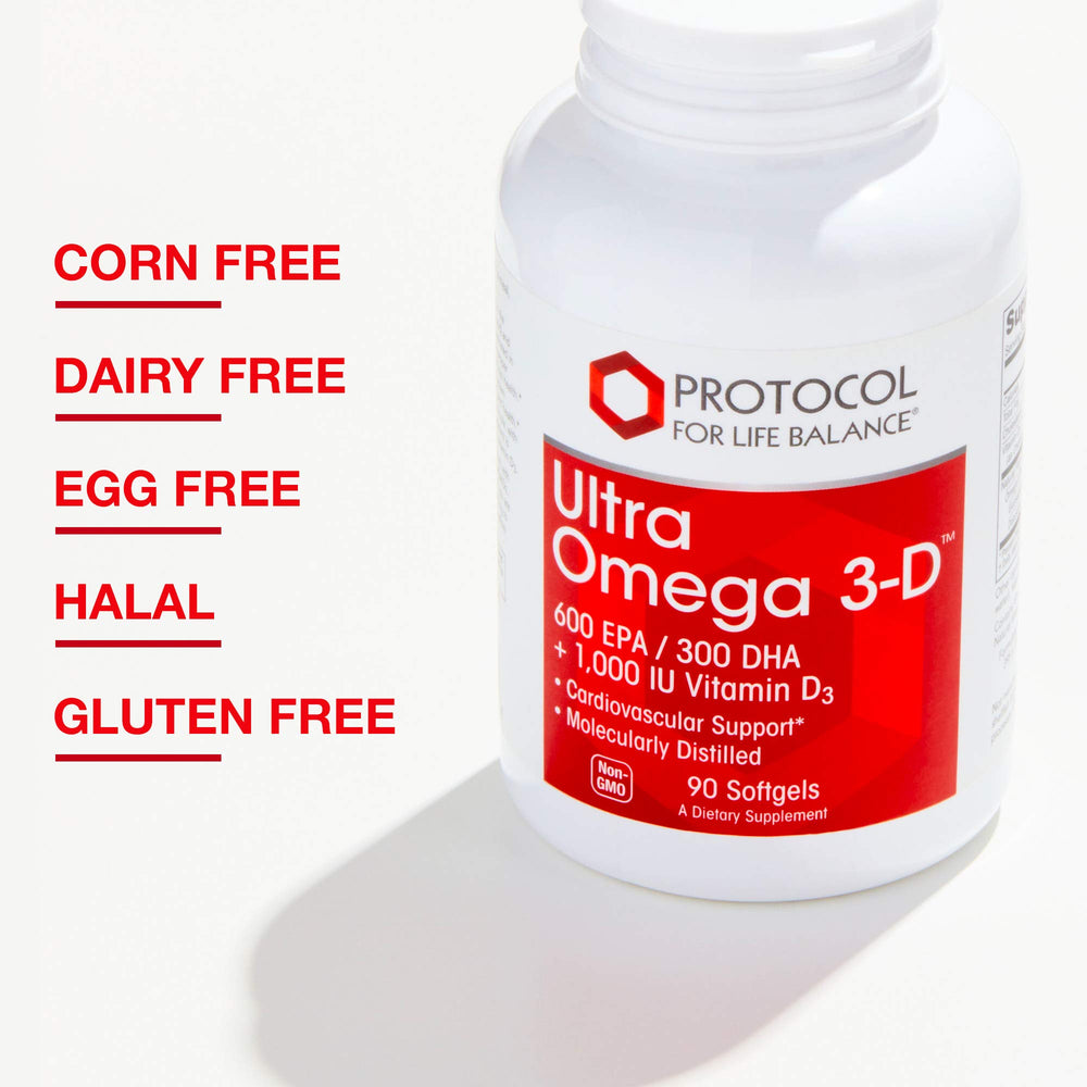 Protocol for Life Balance Ultra Omega 3-D bottle being poured with a meal
