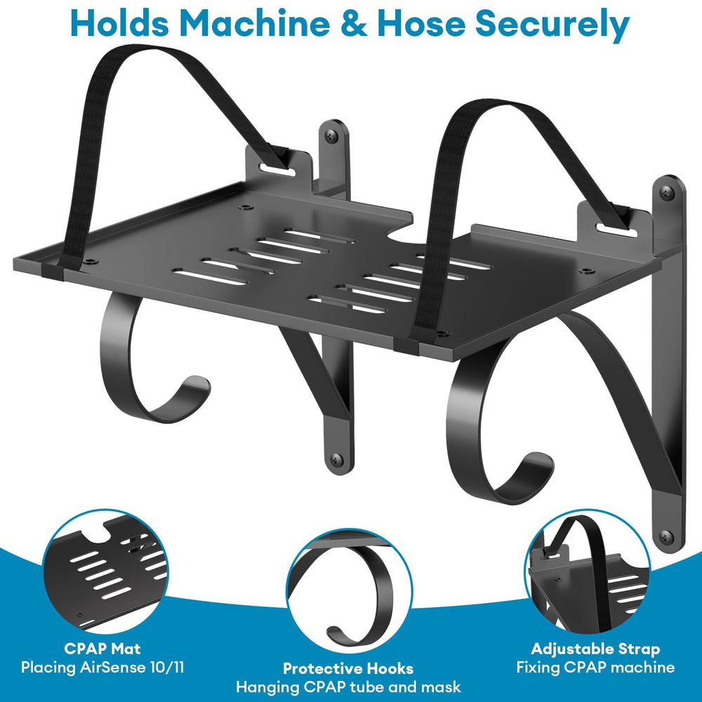 Mask hook on ProtoRack for easy bedside access during routines.