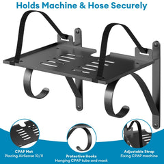 Mask hook on ProtoRack for easy bedside access during routines.