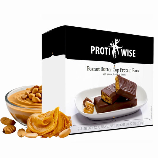 ProtiWise Peanut Butter Cup bar pack shot showing a protein-rich snack option