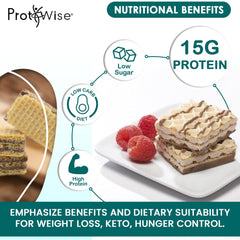 ProtiWise Raspberry wafers served with coffee for a satisfying snack.