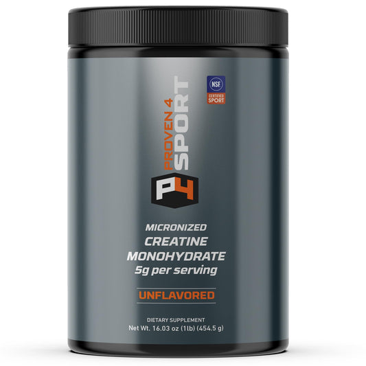 Proven4 Creatine Monohydrate bottle pour for precise dosing during workouts.