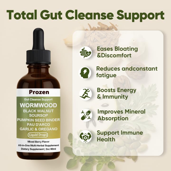 PROZEN Wormwood Gut Cleanse dropper displaying easy daily dosing.