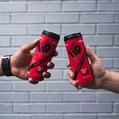 PRÜVIT Cherry Lightning Keto Up glass setup suggests ready-to-drink routine