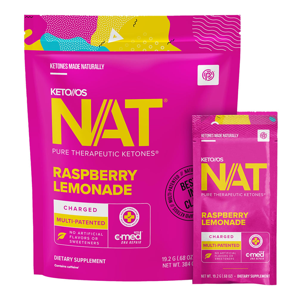 PRÜVIT Keto//OS NAT Raspberry Lemonade Charged bottle shows refreshing hydration and mineral support