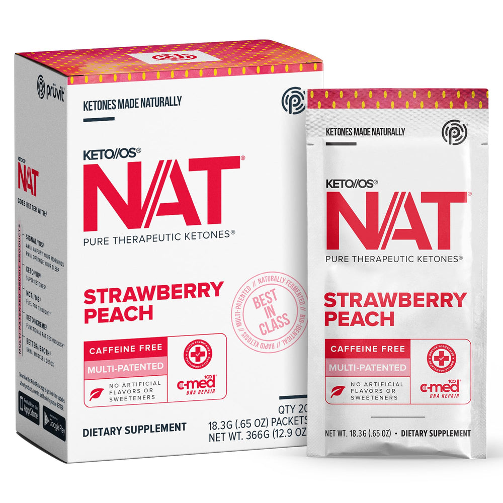 PRÜVIT OS NAT Strawberry Peach packets ready to mix for keto hydration
