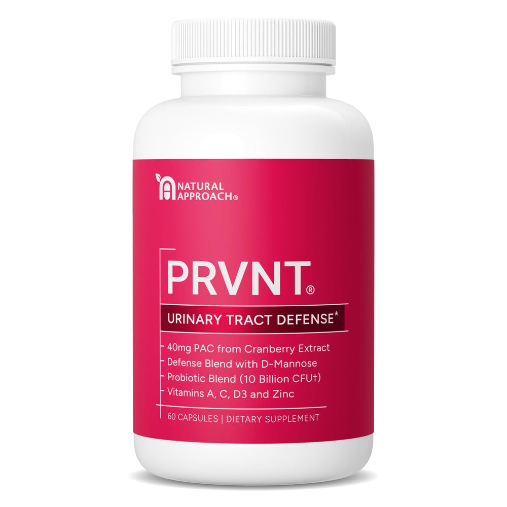 PRVNT Urinary Tract Defense bottle with pour shows convenient daily dosing for bladder support