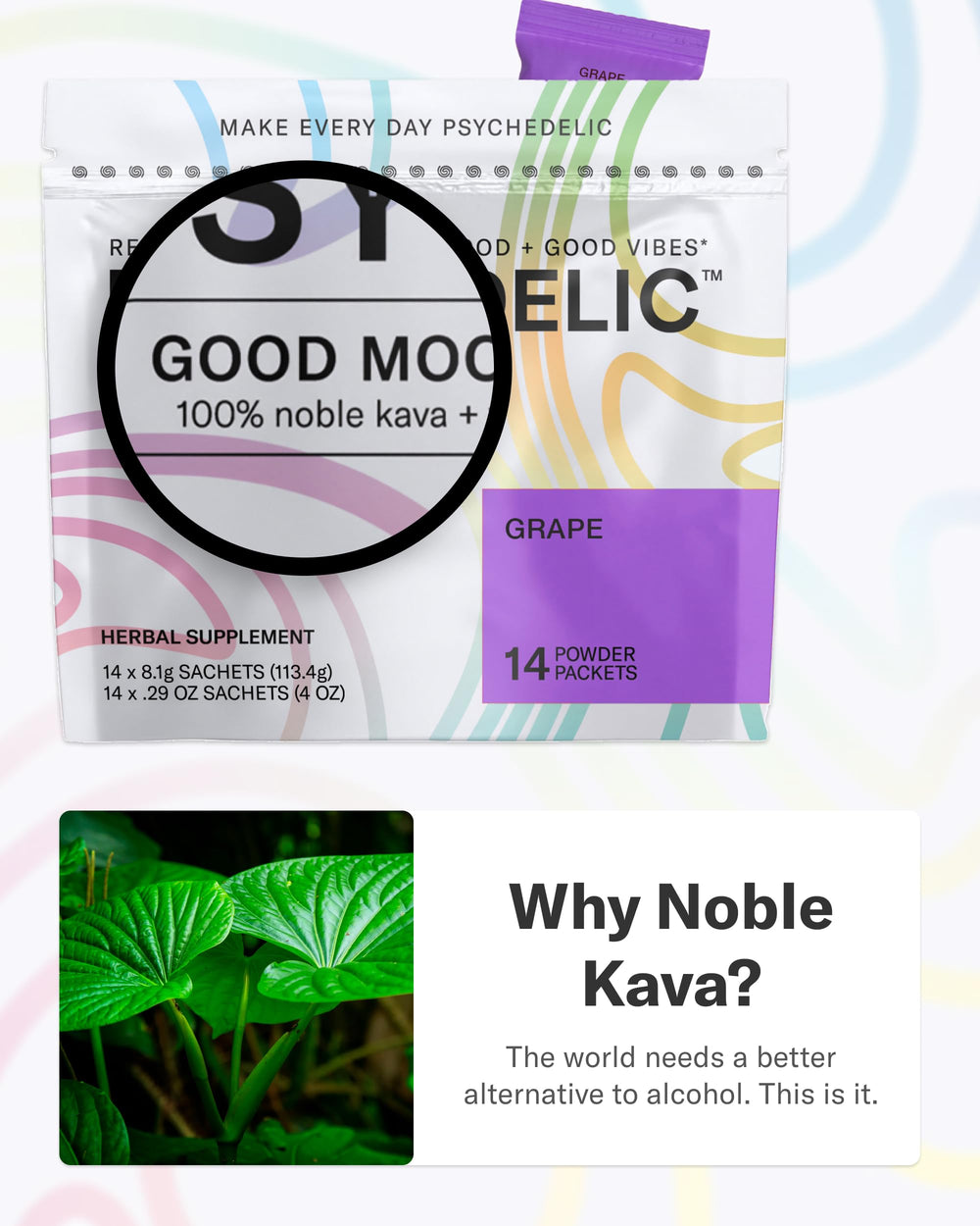Psychedelic Water Calming Kava nighttime relaxation scene for caffeine-free mood support.