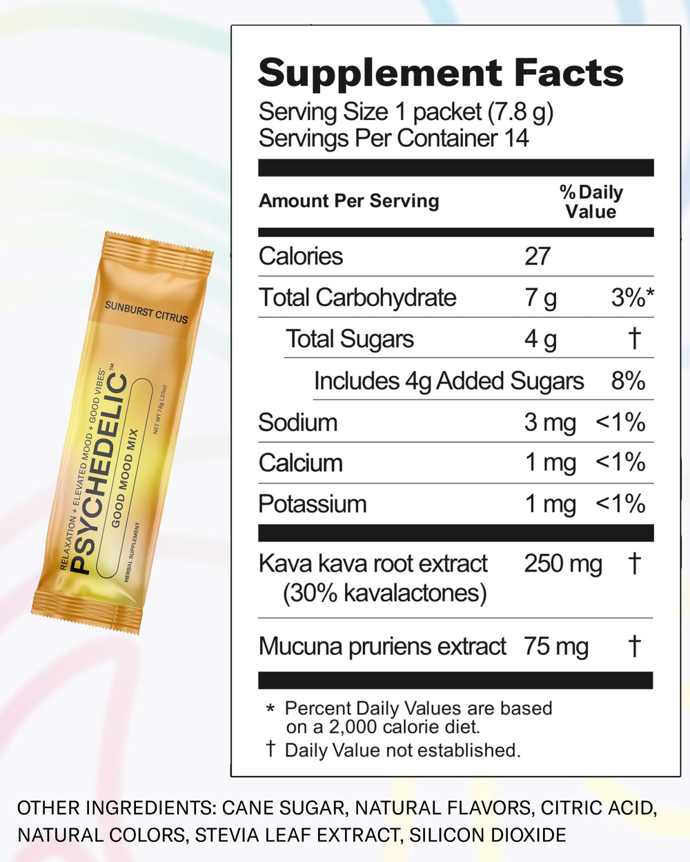 Psychedelic Water velvet bean extract signaling natural mood-support notes.