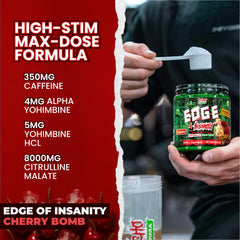 Psycho Pharma Edge of Insanity bottle angled view with premium packaging