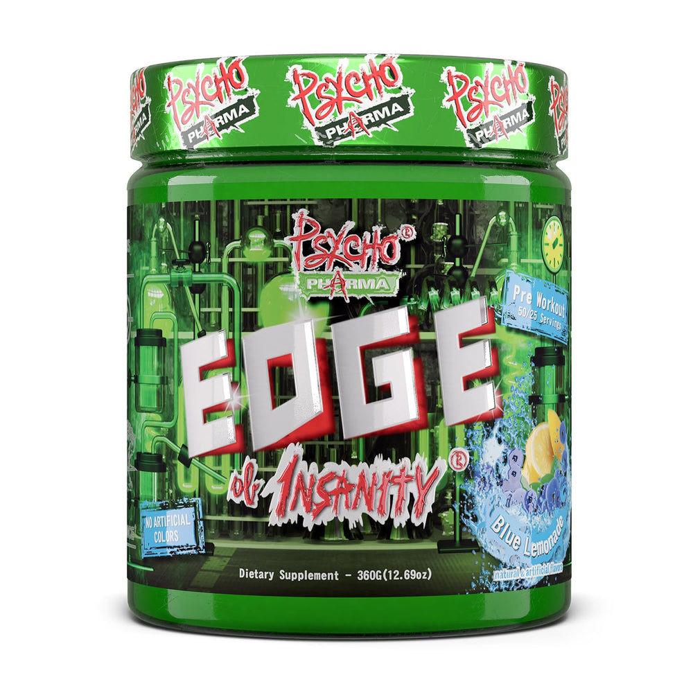 Psycho Pharma Edge of Insanity bottle front for intense preworkouts and boosted energy
