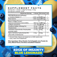 Close-up of Edge of Insanity label highlighting caffeine content for fast-acting focus