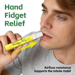PUFFIAIR desk scene illustrating daily breathing support at work