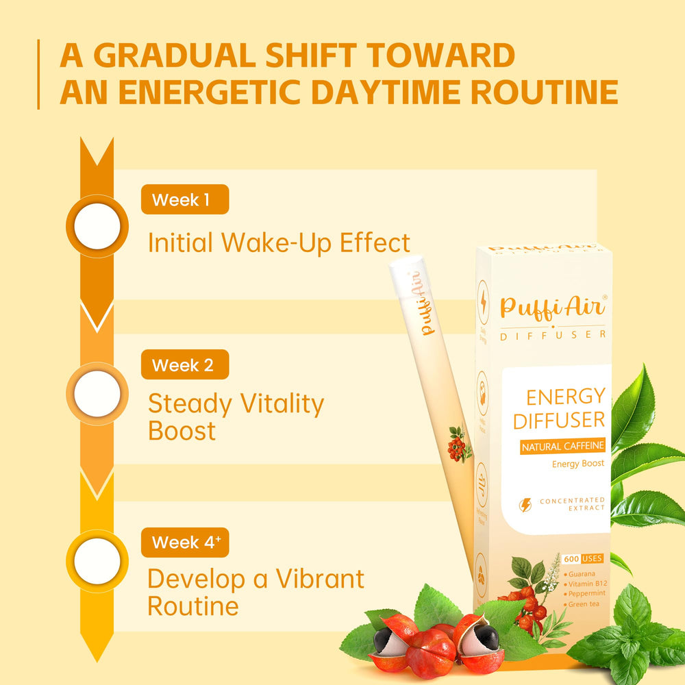 PUFFIAIR long-lasting diffuser pen offers up to 600 uses for steady energy.