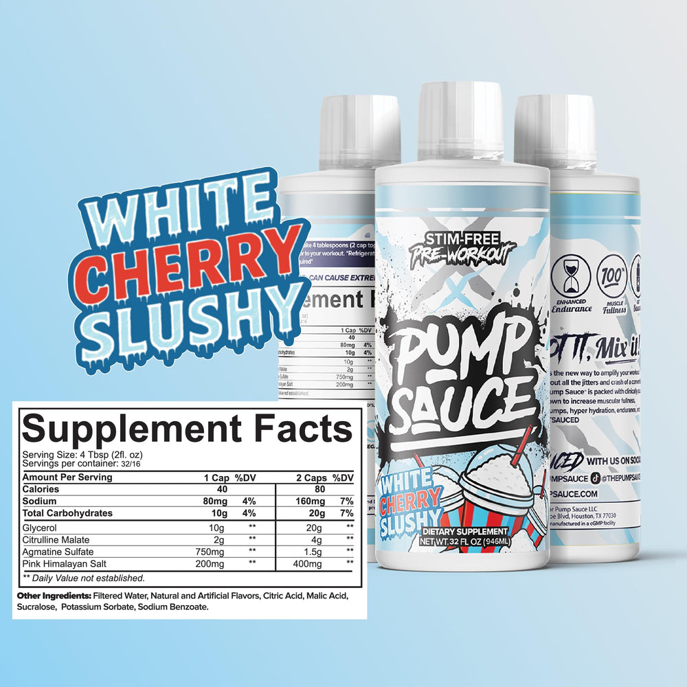 Packaging of the 32oz Pump Sauce bottle on gym bench.