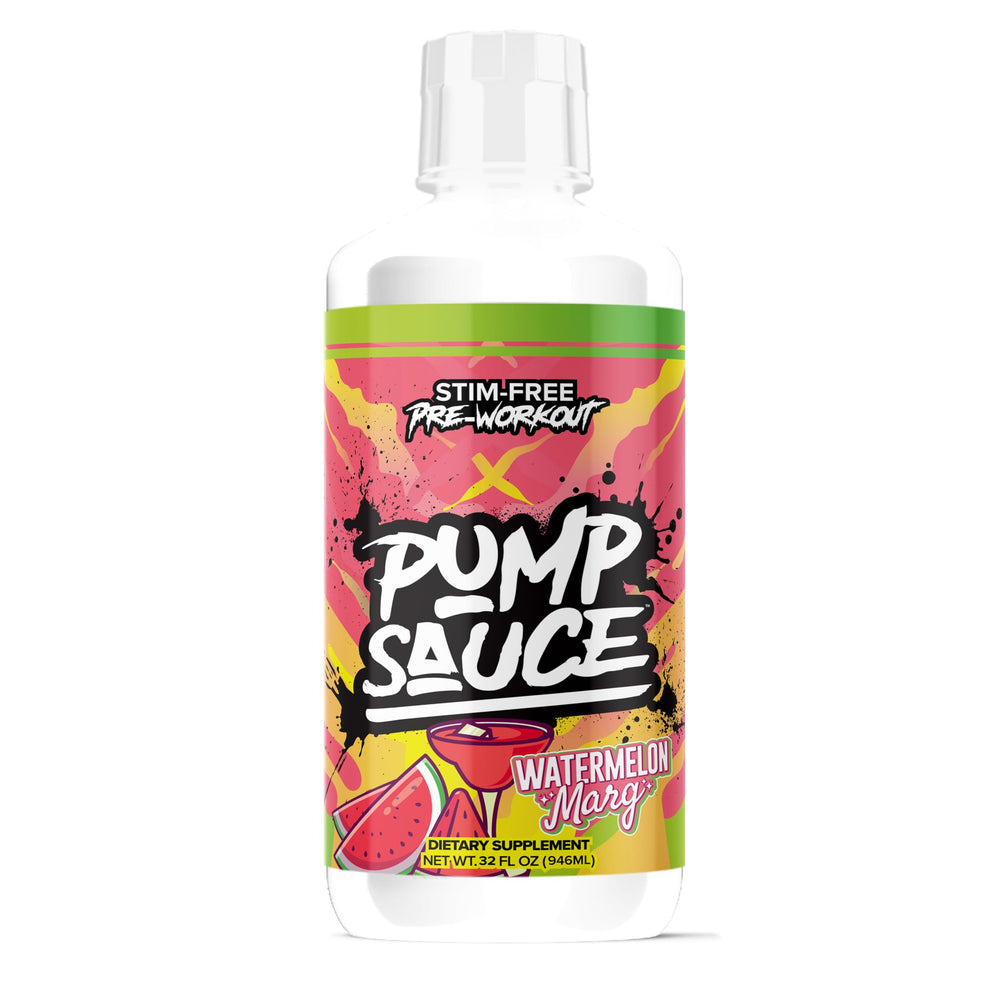 Pump Sauce Watermelon Marg bottle pour showcases vibrant flavor and convenient pump action for workouts.