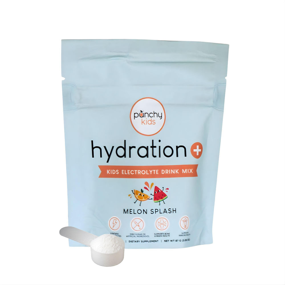 Punchy Kids Hydration+ Melon Splash tub front for easy on-the-go hydration.