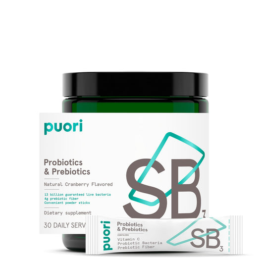 Puori Daily Probiotics bottle front view supports daily gut balance.