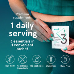 Puori P3 sachets on-the-go simplify daily dosing.