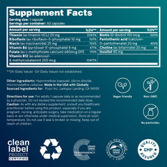 Puori Pure Energy B-Complex label detail emphasizes clean, gluten-free, non-GMO formulation.