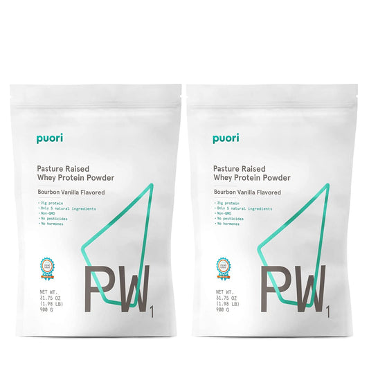 Puori PW1 vanilla protein powder bags ready for post-workout shakes