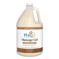 PURA 1st Coconut Therapy gel bottle shot showing professional hydration for deep tissue work