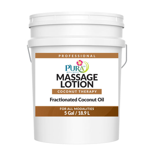 PURA 1st Coconut Therapy lotion 5-gallon container highlighting hydrating, non-greasy formula