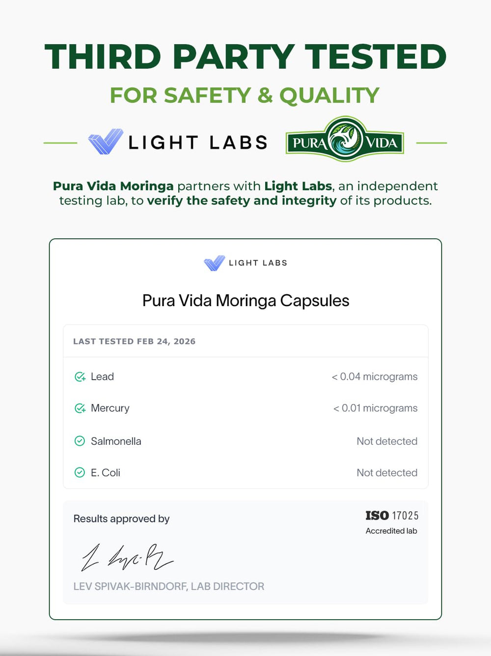 Pura Vida Moringa capsules close-up emphasizing dense nutrients in capsule form