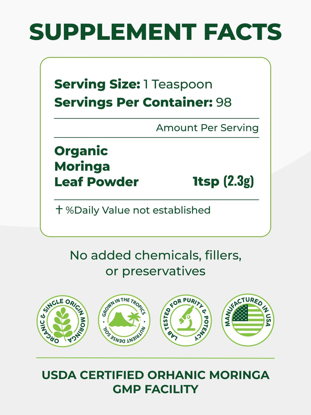 PURA VIDA MORINGA powder scoop for precise portions in recipes