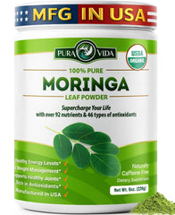 PURA VIDA MORINGA powder in a single-origin bag ready for fresh smoothies