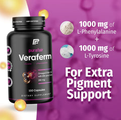 Purafair Veraferm pills close-up highlights convenient daily capsules for pigmentation balance.